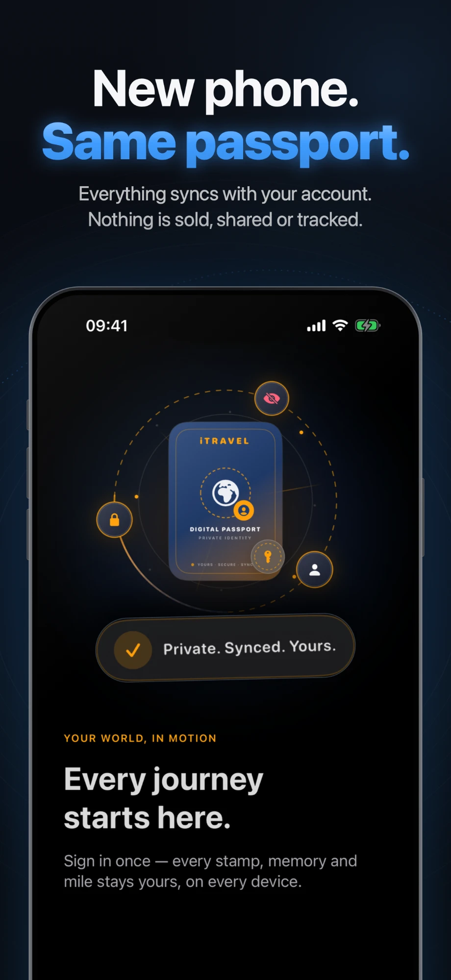 New phone. Same passport. Sign in once and everything syncs.